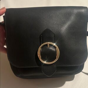 Banana Republic Black Leather Shoulder Bag with Red Interior and Gold Hardware